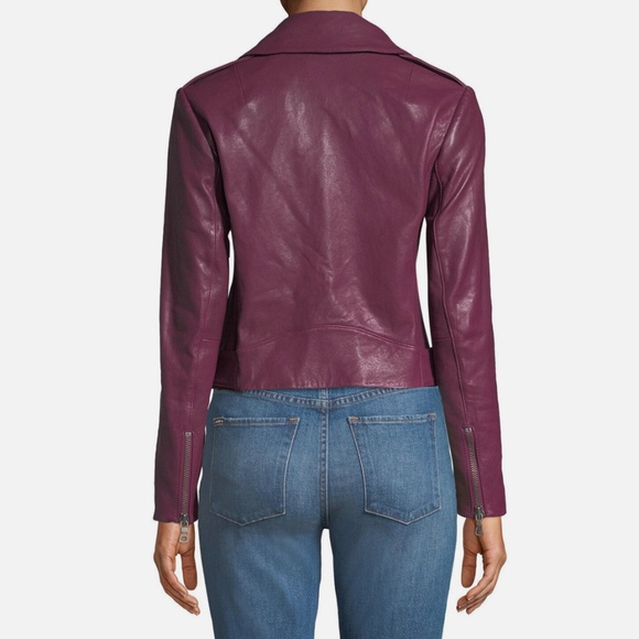 NWT $995 Alice + Olivia Cody Crop Lamb Leather Moto Jacket in Purple - size XS! - Picture 2 of 8